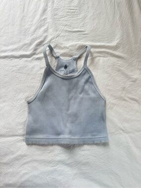 Free People Light Blue Ribbed Cropped Athletic Tank Top